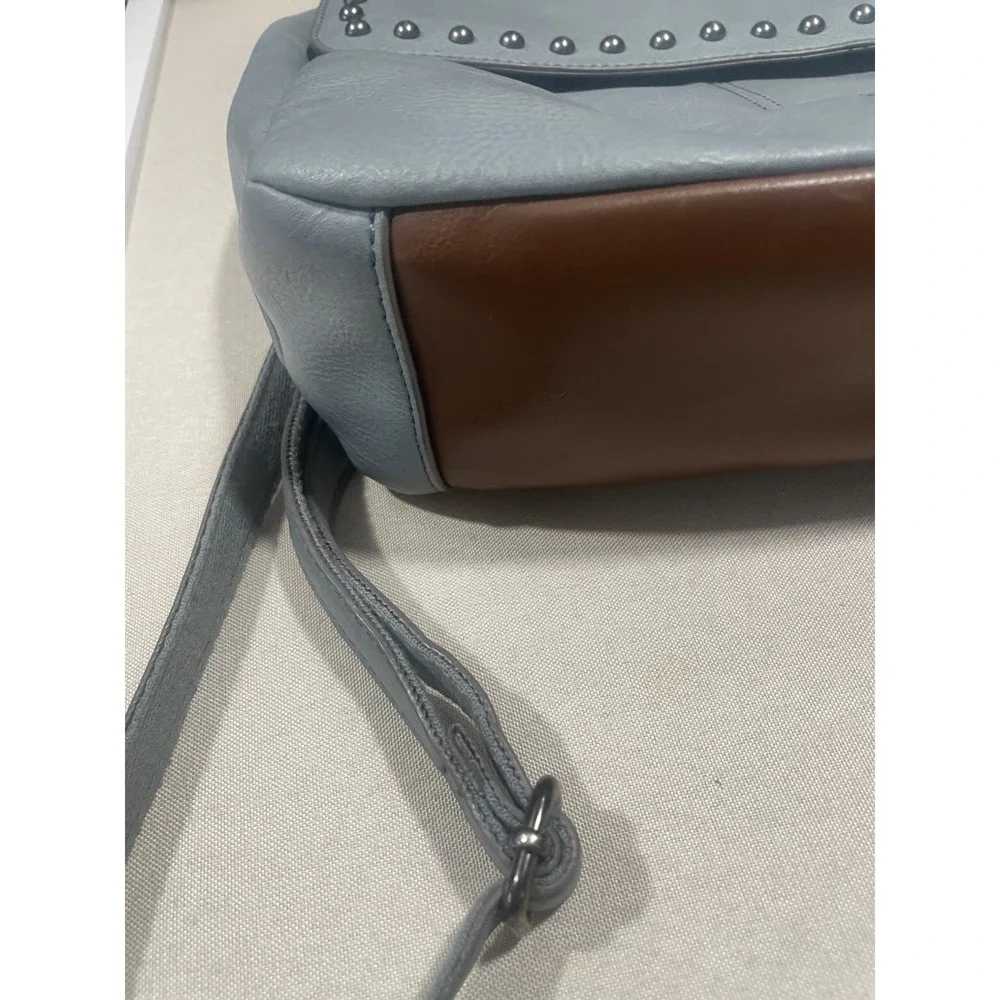 Fossil Blue Leather Studded Square Y2K Backpack Purse‎ 10